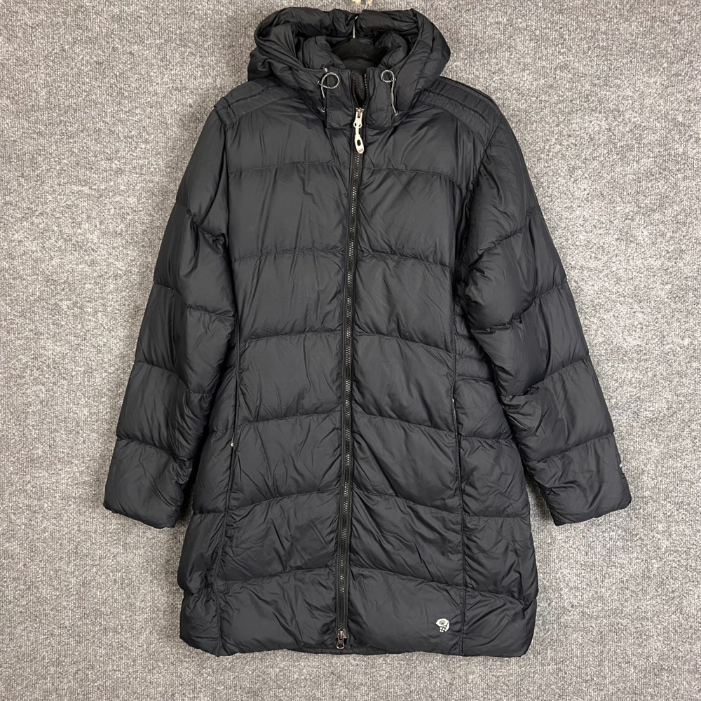 Mountain Hardwear Down Parka Jacket Womens M Black Excellent Hooded Puffer Long